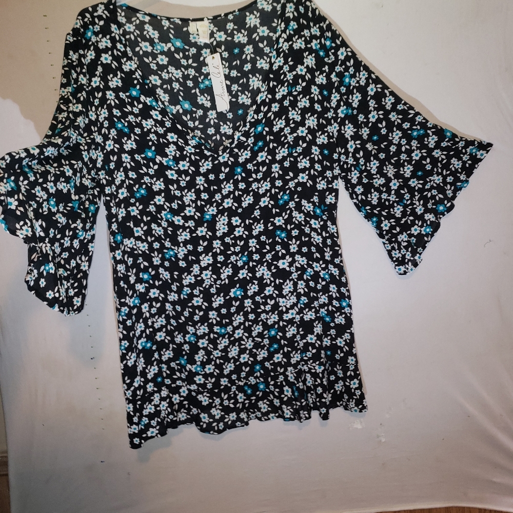 Anne Cole Womens Blue Floral Swim Coverup Dress
